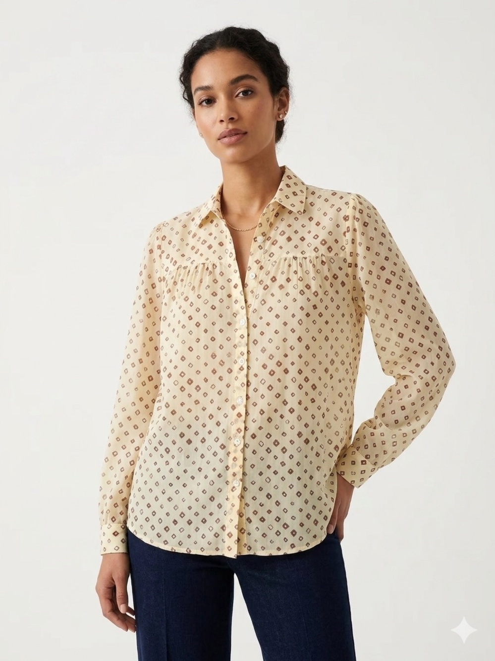 Maison Hotel Geometric Print Button Down Blouse size M